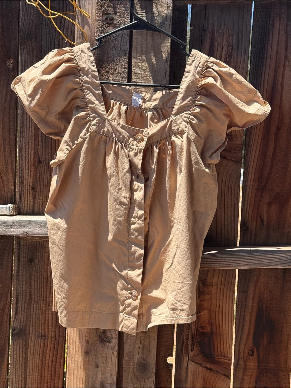 GAP Tan Short Puff Sleeve Button-Up Blouse